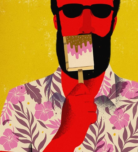 Illustration by Lehel Kovacs of a man eating an ice lolly shaped like a book