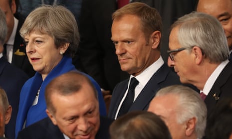 Theresa May stands next to Donald Tusk, president of the European council
