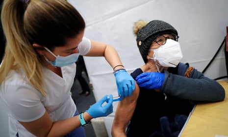 A patient in New York receives the Moderna vaccine in January this year.