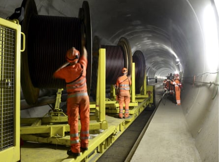Under construction: workers building the Gotthard base tunnel between Biasca and Amsteg, Switzerland, in 2013.