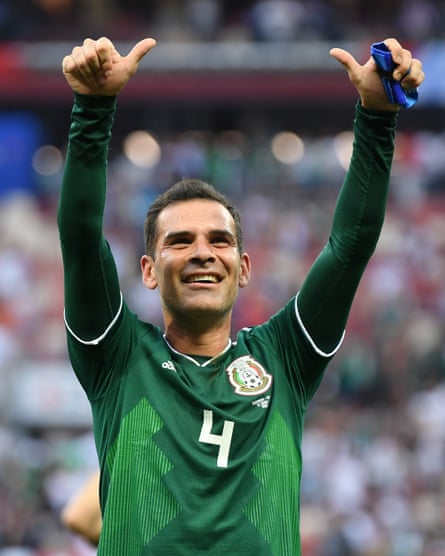 Rafael Márquez celebrates beating Germany in Mexico’s opening game of the World Cup