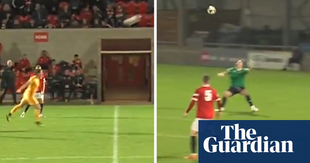 Basford United footballer scores header … from his own half – video
