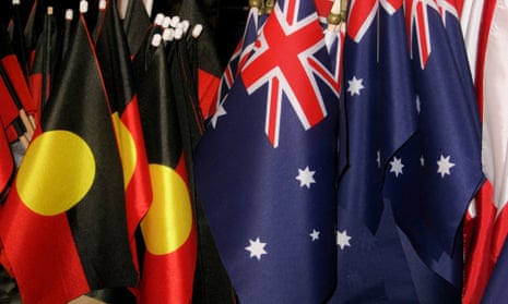 Small Aboriginal and Australian flags on sale at a shop in Perth