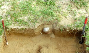 Remnants of an AO-2.5RT antipersonnel submunitions being dug up in Kilinochchi district in Sri Lanka.