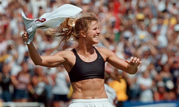Brandi Chastain celebrates after winning the Women’s World Cup for the USA over China, in Pasadena, California, July 1999.