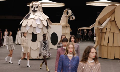 Camels, stags and birds at Chanel’s show are plywood sculptures by artist Xavier Veilhan.