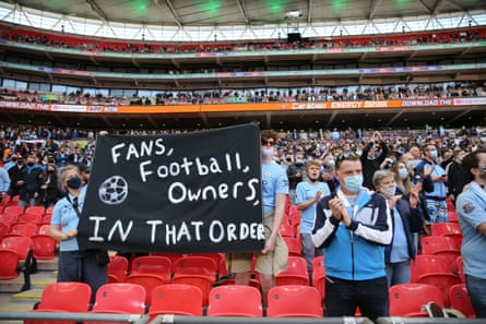 Manchester City fans protest the proposed creation of a European Super League in 2021.