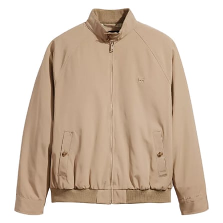 A beige harrington jacket on a white background