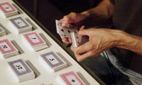 Three-time World Memory Champion Andi Bell attempts to memorise 100 decks of playing cards within five hours, at the British Museum, Friday 20 June, 2003. 
