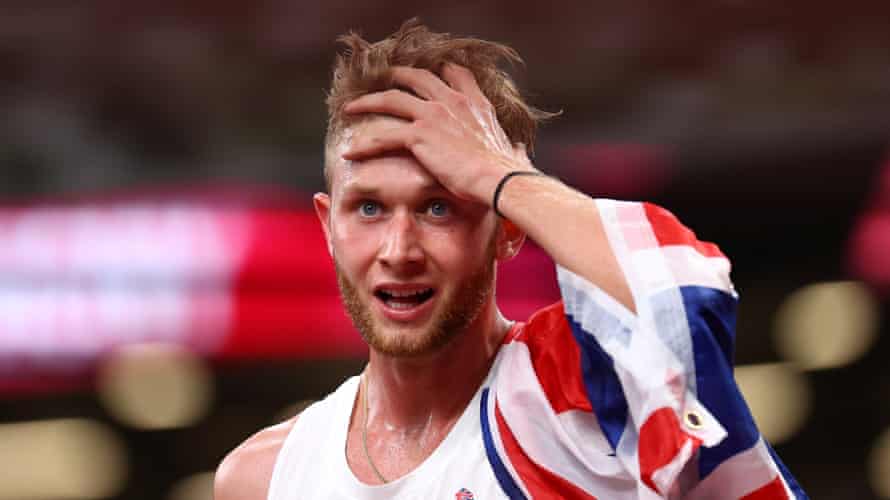 Josh Kerr of Great Britain reacts after winning bronze.