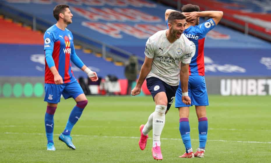 Ferran Torres celebrates scoring Manchester City’s second goal at Crystal Palace