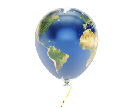 A 3D rendering of a balloon patterned like the Earth