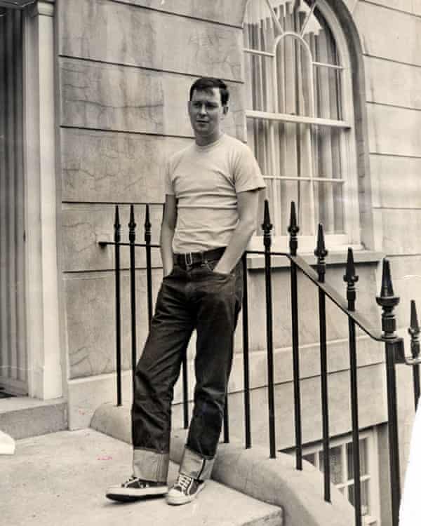 Joe Orton in 1967, outside the flat he shared with Kenneth Halliwell in Islington, London.