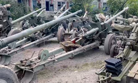 A handout photo from the Russian Defence Ministry Press-Service shows guns the ministry says have been handed over by Wagner.