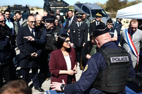 British Home Secretary Shabana Mahmood attends a presentation of the operational resources used to counter illegal immigration, on the shores of Zuydcoote, near Dunkirk