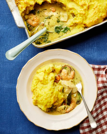 Ravinder Bhogal’s coconut and curry leaf fish pie.
