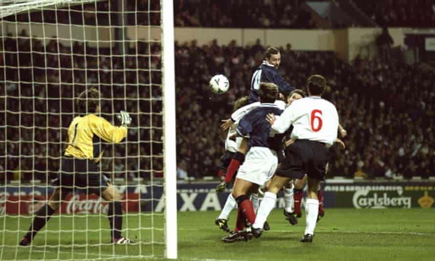 ‘We had personality’: when Scotland won at Wembley in 1999 but still lost | Scotland 3 Don Hutchison guides a header past David Seaman to score Scotland’s goal at Wembley in 1999.