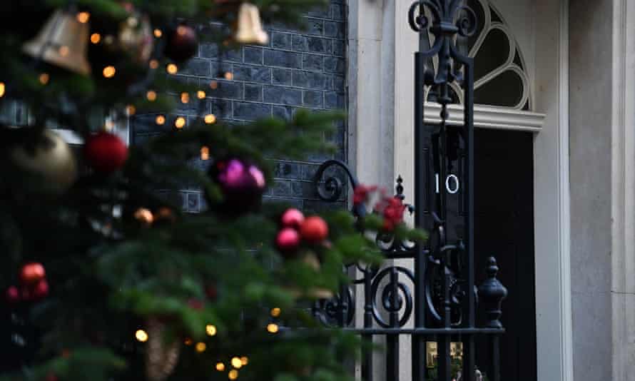 A Christmas tree in front of 10 Downing Street