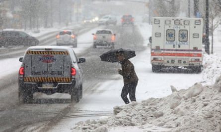 Snow begins to fall in the city of Hazleton, Pennsylvania, on Thursday.
