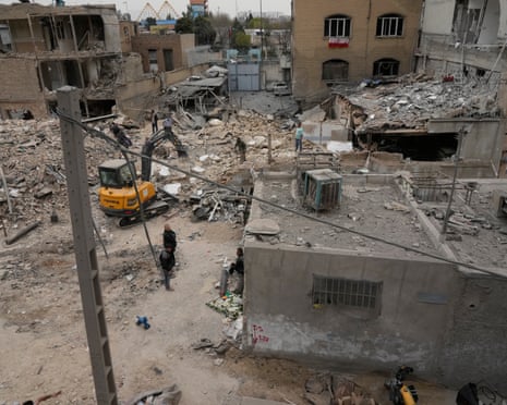 Destroyed buildings of a police station and nearby houses on Sunday after Friday's US-Israeli strikes in Tehran, Iran