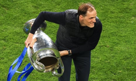 Chelsea’s manager, Thomas Tuchel, with the Champions League trophy after the victory over Manchester City last month.