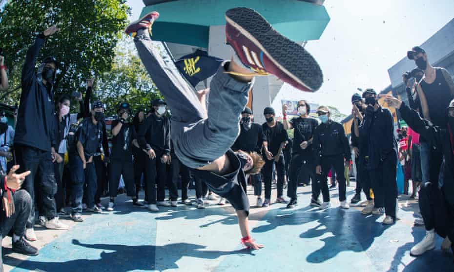 Hip-hop dancers protest in Yangon, February 2021.