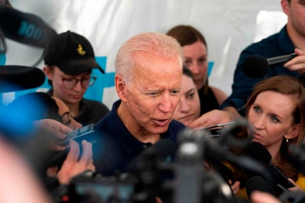 Biden talks to reporters at the Iowa state fair.