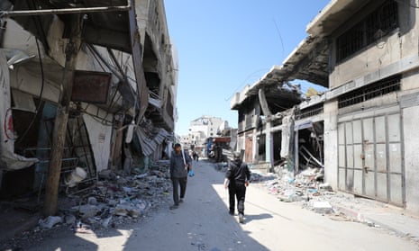 The remnants of bombed buildings in northern Gaza following recent Israeli airstrikes. 