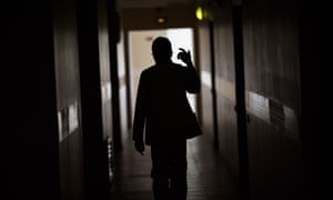 A patient walks in a corridor of the psychiatric hospital “EPS de Ville Evrard, Centre psychiatrique du Bois de Bondy”, on May 7, 2020, in Bondy, France