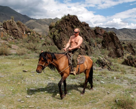 Vladimir Putin rides a horse in southern Siberia's Tuva region in 2009.