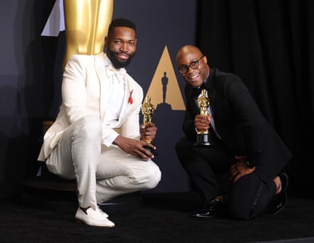 Jenkins with Moonlight co-writer Tarell Alvin McCraney at the 2017 Oscars