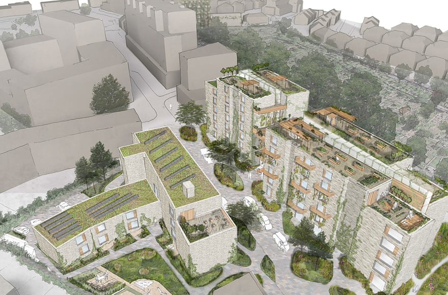 Bowmans Close, looking north. A render of early plans on Pathways’ website.