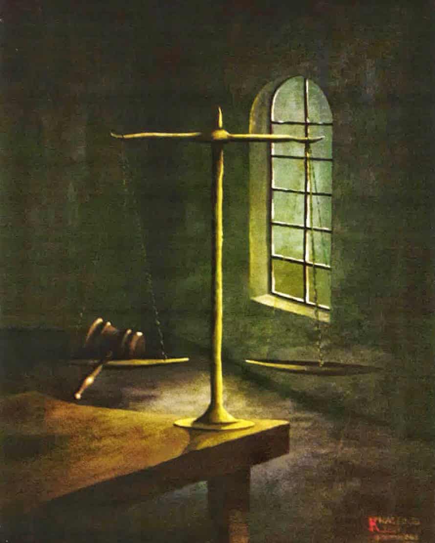 ‘America has a very good justice system. But it is only for Americans.’ Art by Khalid Quasim