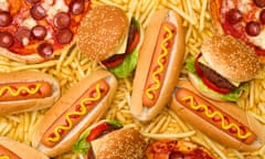 A selection of ultra-processed foods – fries, pizza, hot dogs, burgers