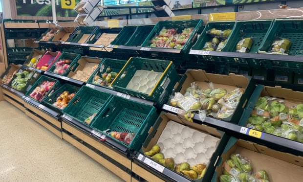 Sparse fruit supplies at a Tesco store in Swansea, south Wales.