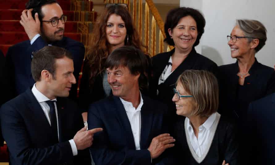 Tech guru ... Mahjoubi (back left) with Macron (front left) and other members of the new government.