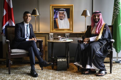 Rishi Sunak meeting Crown Prince Mohammed bin Salman of Saudi Arabia at the G20 summit.