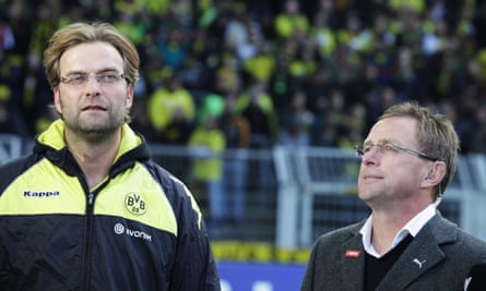 Ralf Rangnick (right) had a strong influence on Jürgen Klopp's gegenpressing style