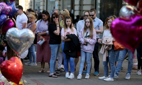  People pay their respects in St Annes Square on the 1st anniversary of the Manchester Arena bombing in Manchester, Britain, 22 May 2018. 
