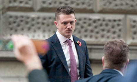 Tommy Robinson outside the Old Bailey in London