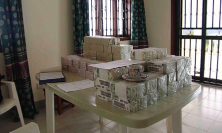 One of the smaller cash drops, worth $2.5 million, which Paul Hopkins says was taken over the Ugandan border to the BAT town of Auzi in DRC