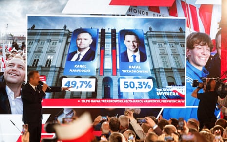 Preliminary results are displayed during the election night event showing the percentage of votes for presidential candidates.