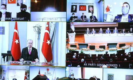 Turkey’s president, Recep Tayyip Erdoğan, on a conference call.