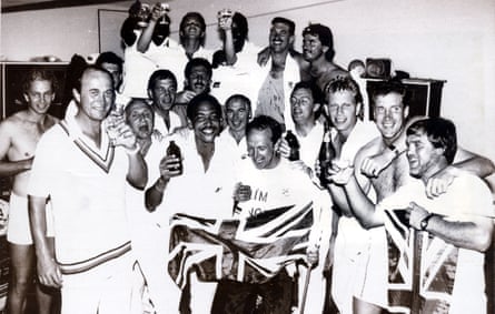 David Gower and his teammates rejoice after England retained the Ashes in 1986-87 under Mike Gatting
