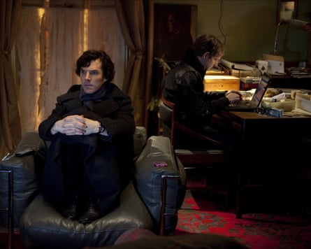 Cumberbatch’s Holmes in 221B Baker Street, with his Watson (Martin Freeman) at the laptop