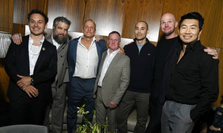 Finn Cole, Alex Parkinson, Woody Harrelson, Duncan Allcock, Dave Yuasa, Chris Lemons and Simu Liu at the New York premiere of Last Breath.