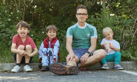 Tom Fletcher of McFly with his children Buzz, Buddy and Max.