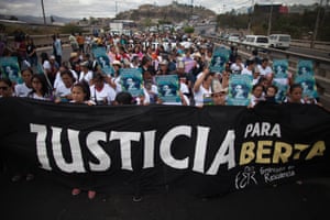 Protest in March 2017 to commemorate the assassination of Lenca leader and environmentalist Berta Cáceres