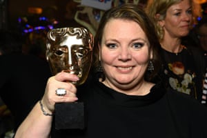 Joanna Scanlan holds her best actress award for her role in the film After Love