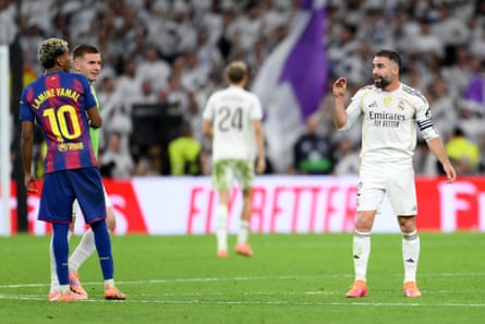 Dani Carvajal taunts Lamine Yamal after the final whistle.